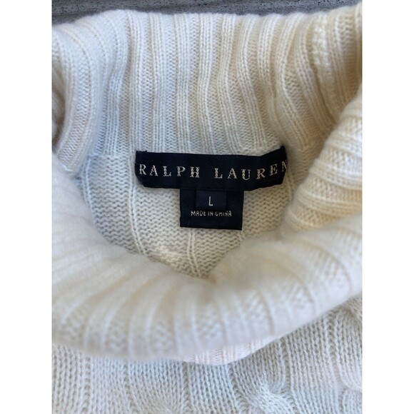 Ralph Lauren Black Label Women’s L Cashmere Ivory Turtleneck Cable Knit Sweater - Picture 9 of 16